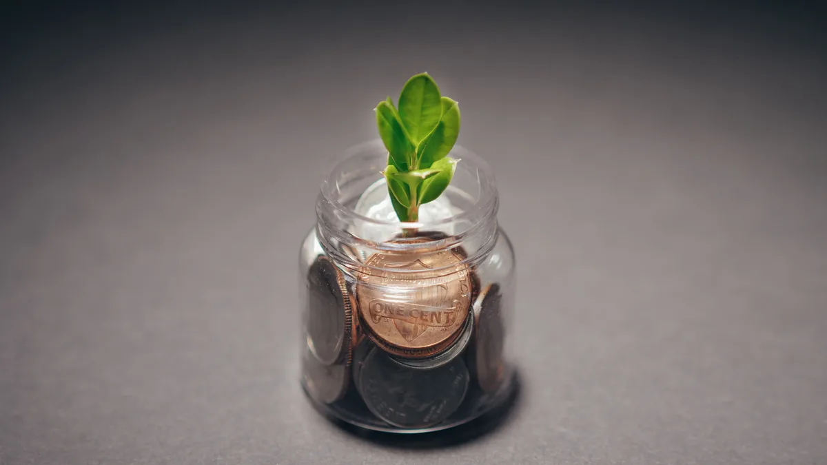 Coins with a growing sprout